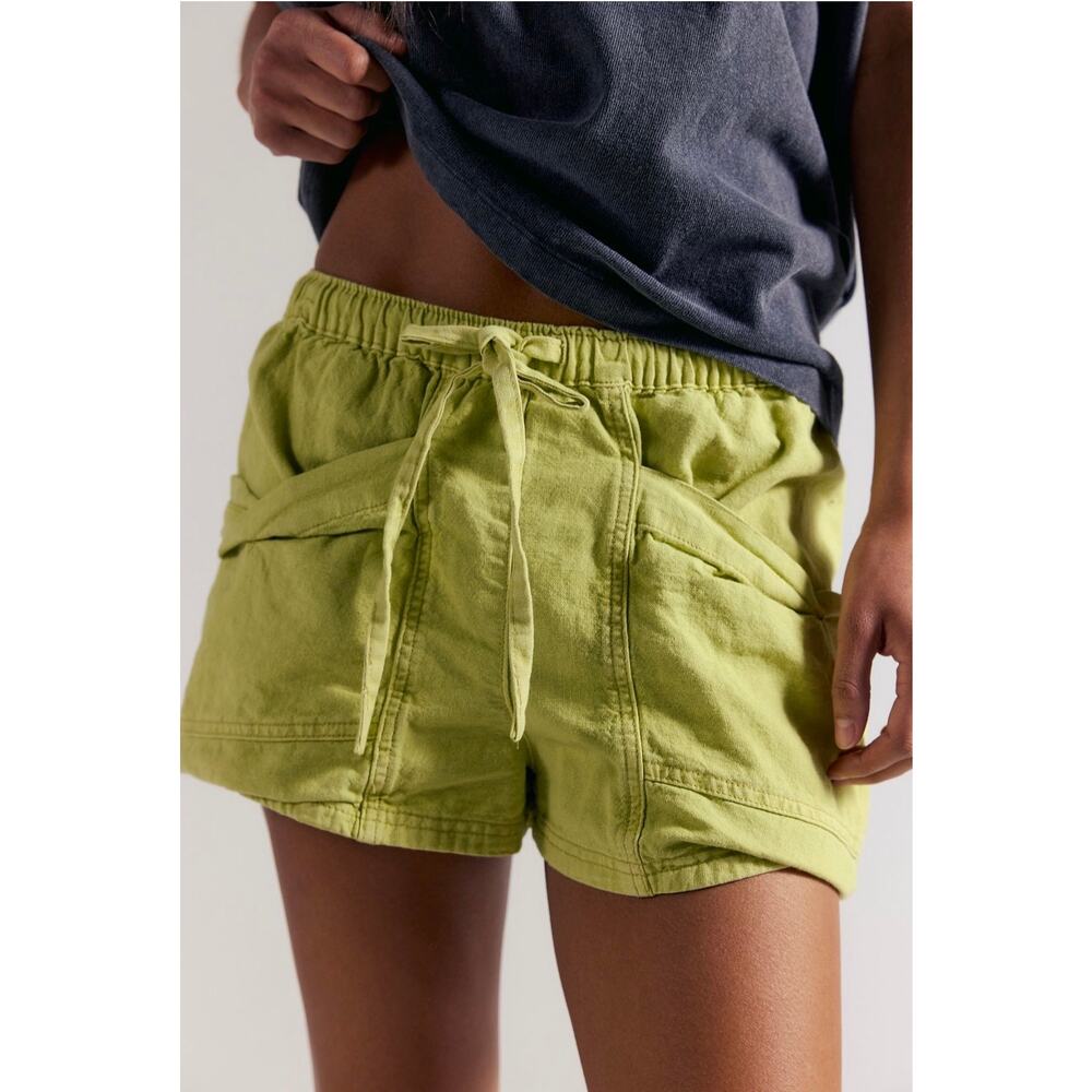 NWT Free People good fortune solid cotton linen shorts green M